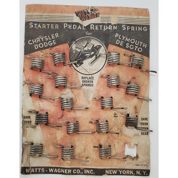 Vintage Card Watt's Wagner Starter Pedal Return Springs Chrysler Dodge Plymouth